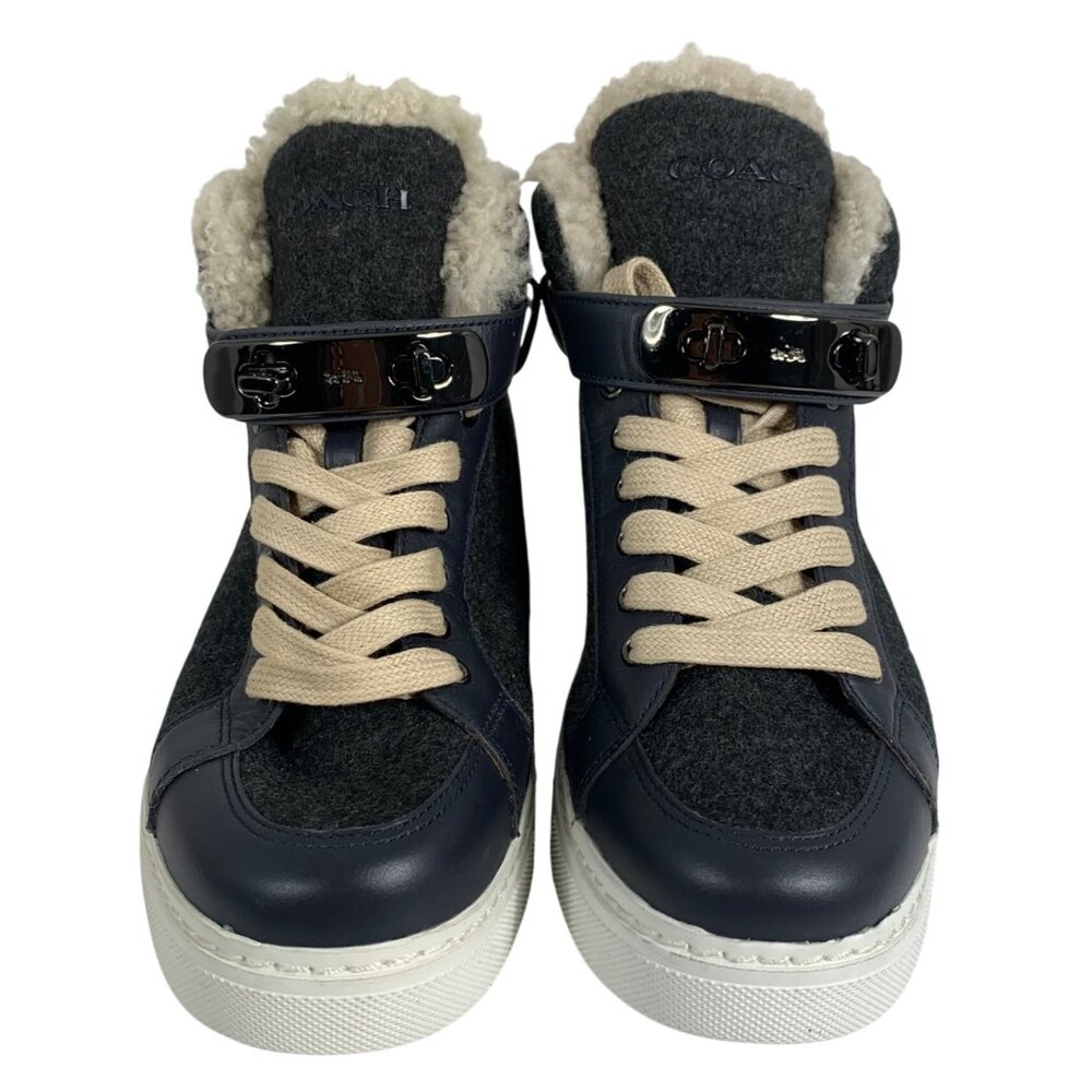COACH Richmond Shearling High Top Sneakers Turnlock Womens Size 6.5B EUC